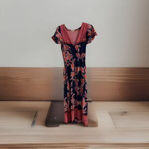 Kindred Women's Maxi Dress Size L Multi-Colored Boho Style Ruched Coastal Beach